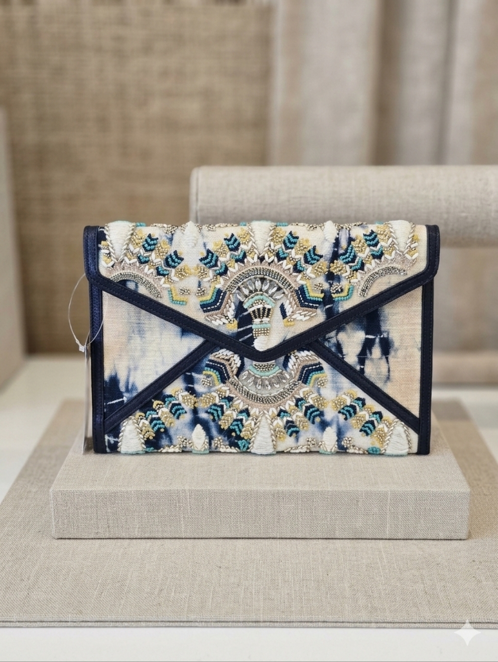 Rebecca Minkoff NWT Leo Indigo Tie Dye Beaded Clutch